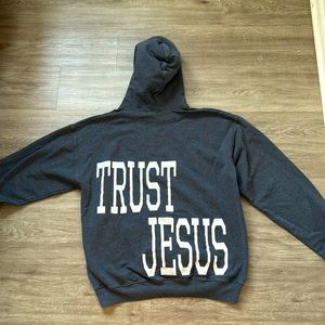 TRUST JESUS    unisex medium charcoal gray hoodie
